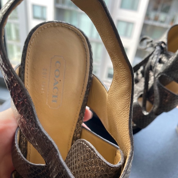 Coach Moreen Metallic Pewter Leather Lace Up Heel - Picture 4 of 8